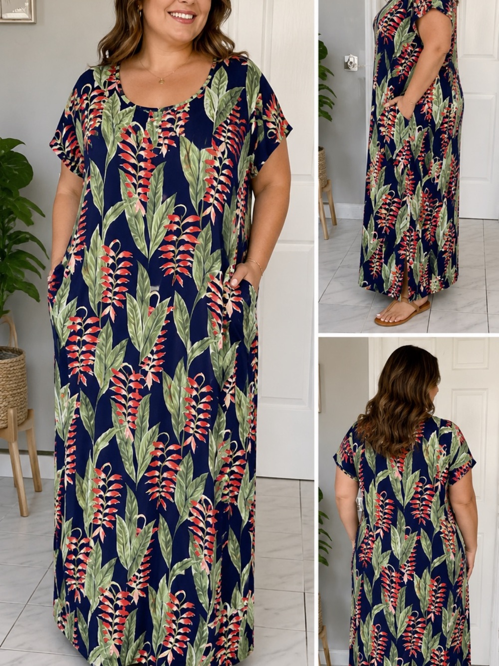 Hilo Hattie Blue short sleeve Floral Maxi Dress XL 💯 rayon Hawaiian dress